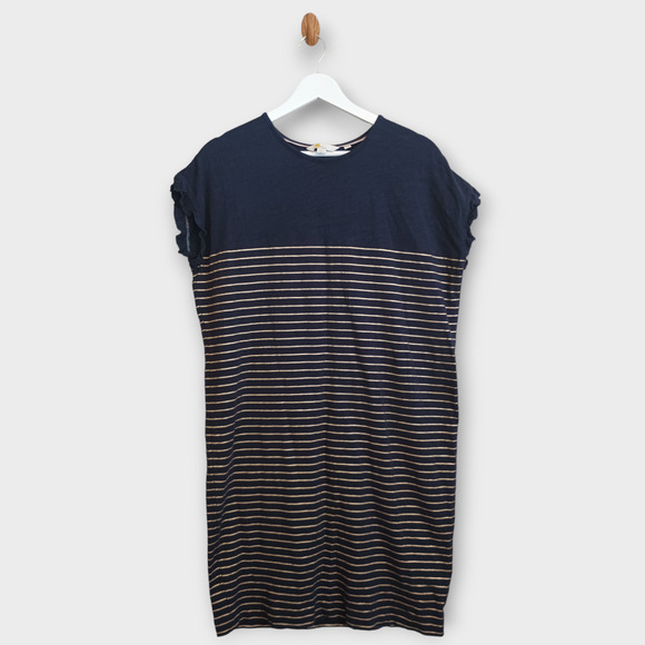 Boden Dress Women's 4R Navy Blue/Metallic Gold Striped Faye Jersey Lagenlook - Picture 1 of 5